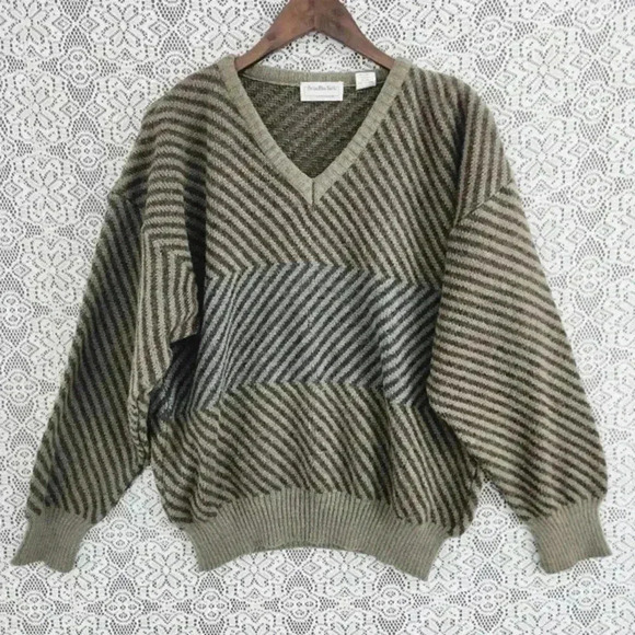 Vintage Brian Mac Neil Wool Blend V neck Striped Knit Sweater Men's‎ - Picture 1 of 8